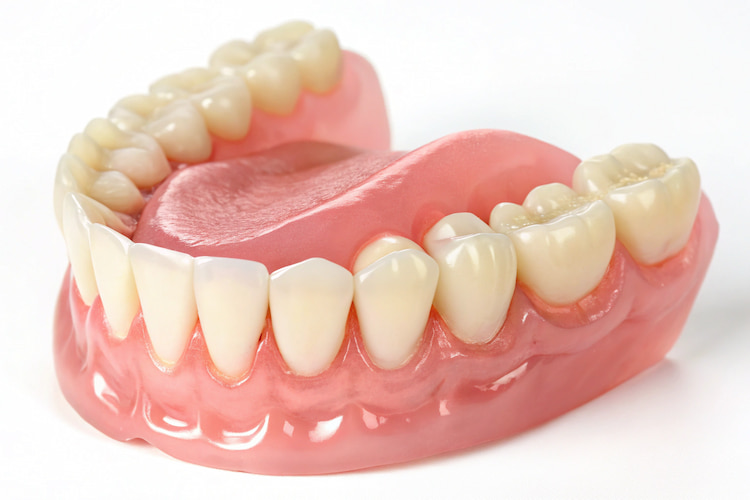 a photo of removable complete dentures after removing all natural teeth 