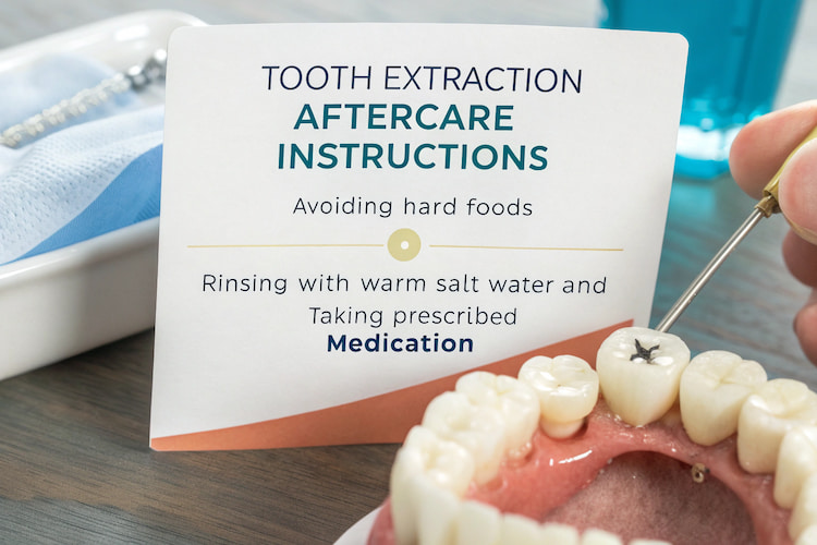 a photo explaining aftercare besides taking antibiotics after tooth extraction 