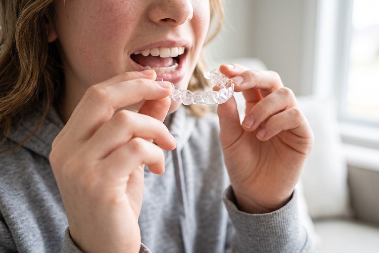 a teenager is going to wear clear aligner for her Invisalign treatment